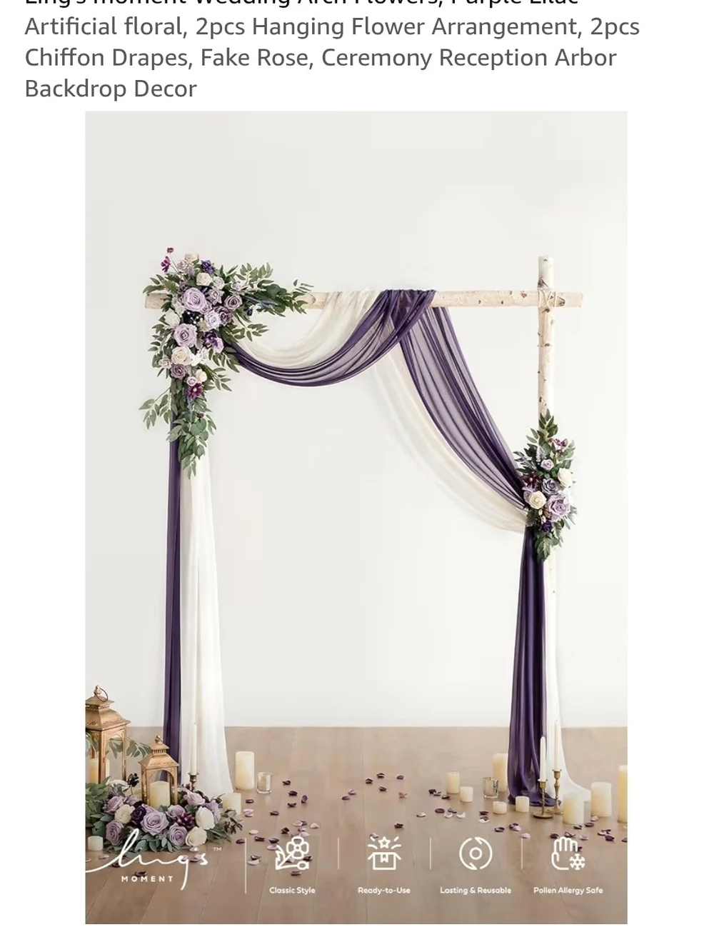 Elegant Purple and Ivory Chiffon Arch Drapes with Floral Accents